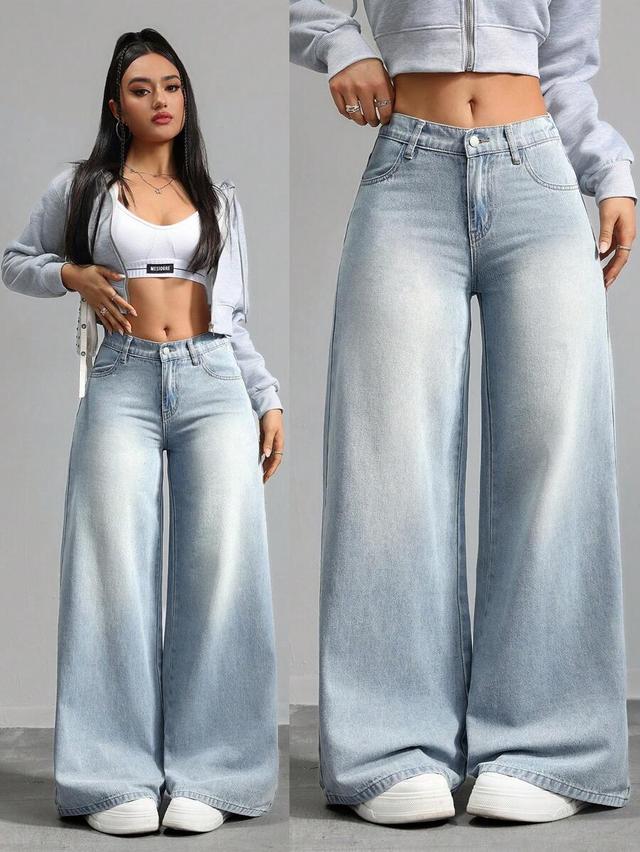 light wash wide leg denim jeans