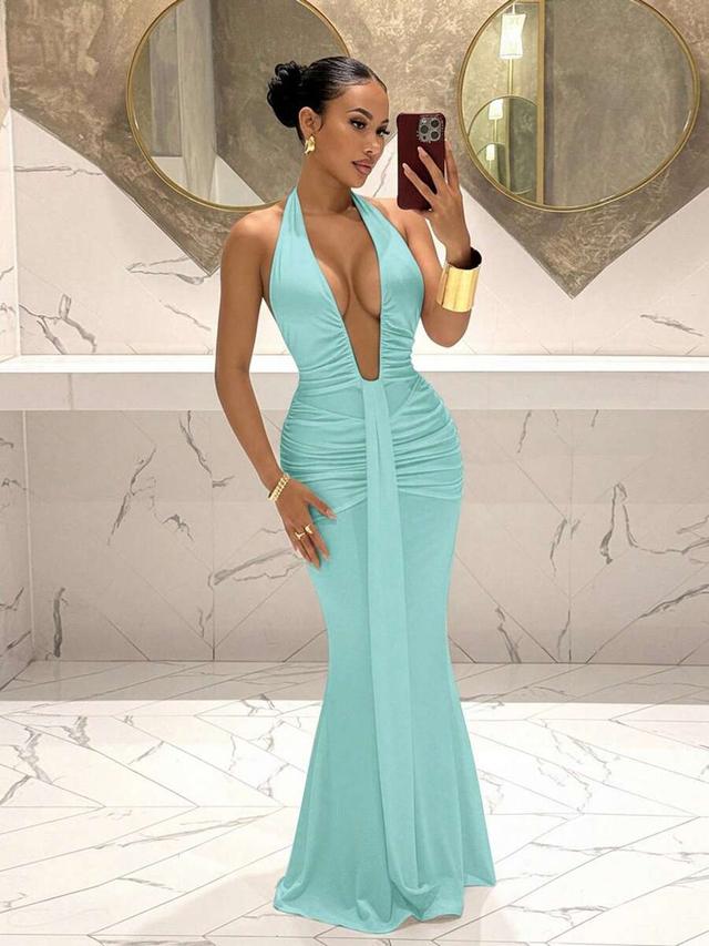 elegant deep v-neck ruched mermaid dress