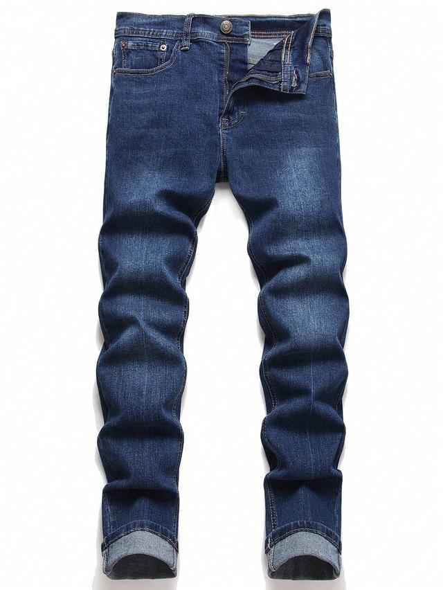 men's solid color pocket zipper stretch denim jeans