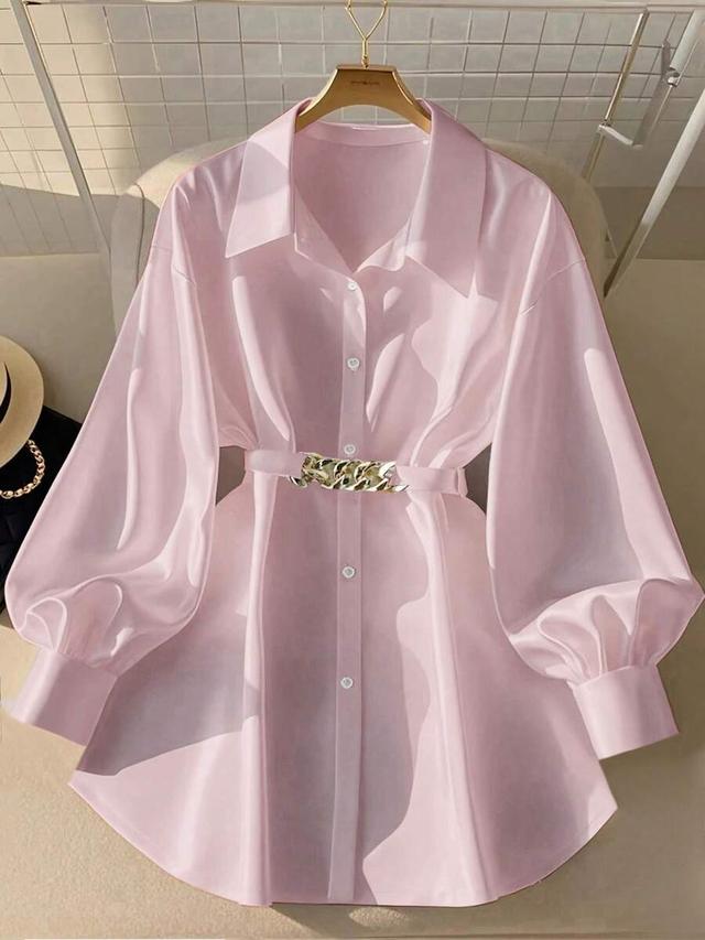 light pink single-breasted long sleeve casual office shirt