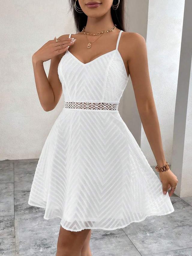 white chevron textured camisole mini dress with lace trim
