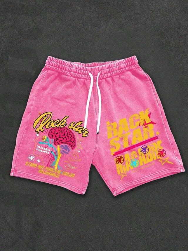 pink acid wash cotton graphic print shorts