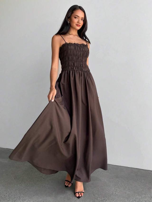 brown minimalist tube top long dress