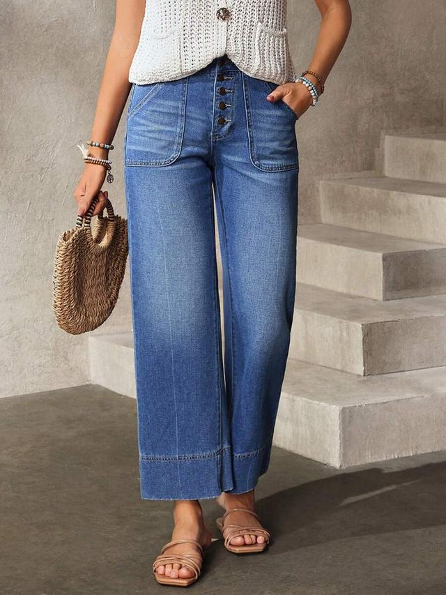 high-waisted wide-leg denim jeans with patch pockets