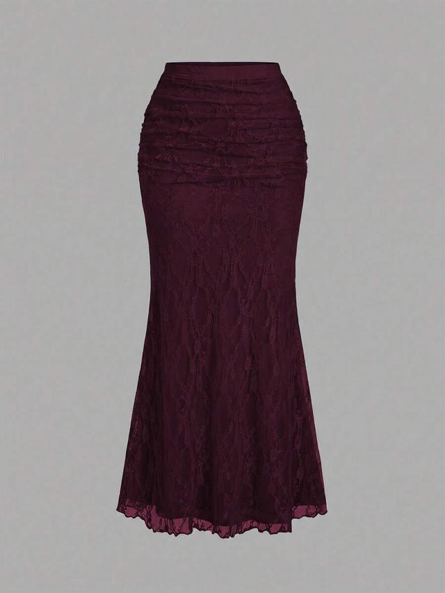 burgundy lace bodycon mermaid long skirt