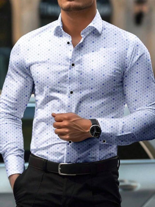 men's white geometric print slim fit long sleeve shirt