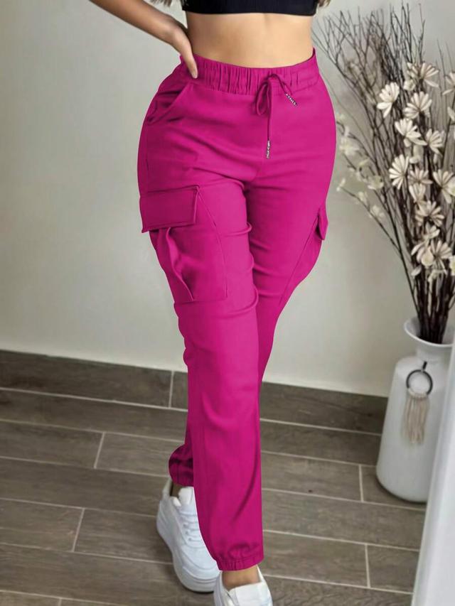 women's fuchsia casual elastic waist drawstring cargo pants