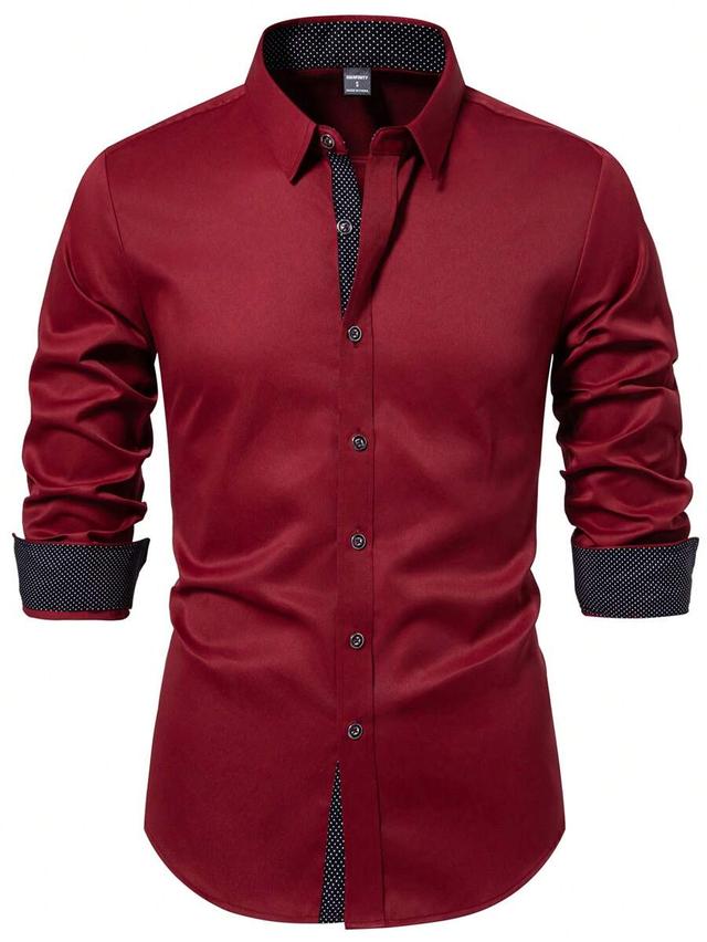 burgundy long sleeve casual formal shirt with contrast trim