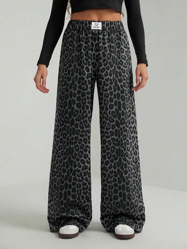 leopard print casual wide leg sweatpants