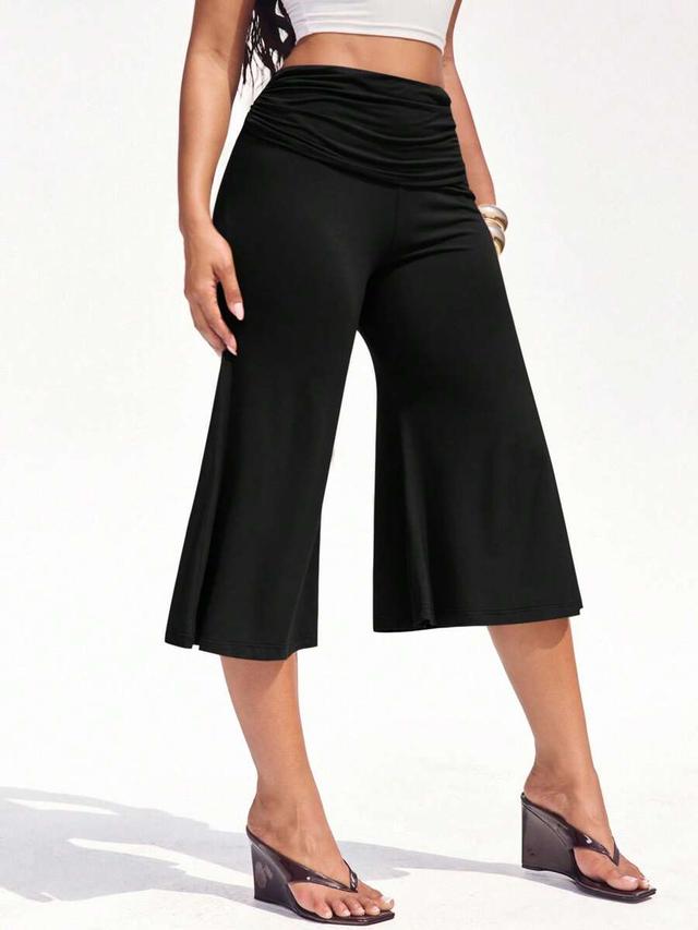 solid black fold over waist gaucho culottes