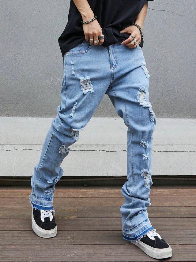 men's distressed skinny flare maxi pants