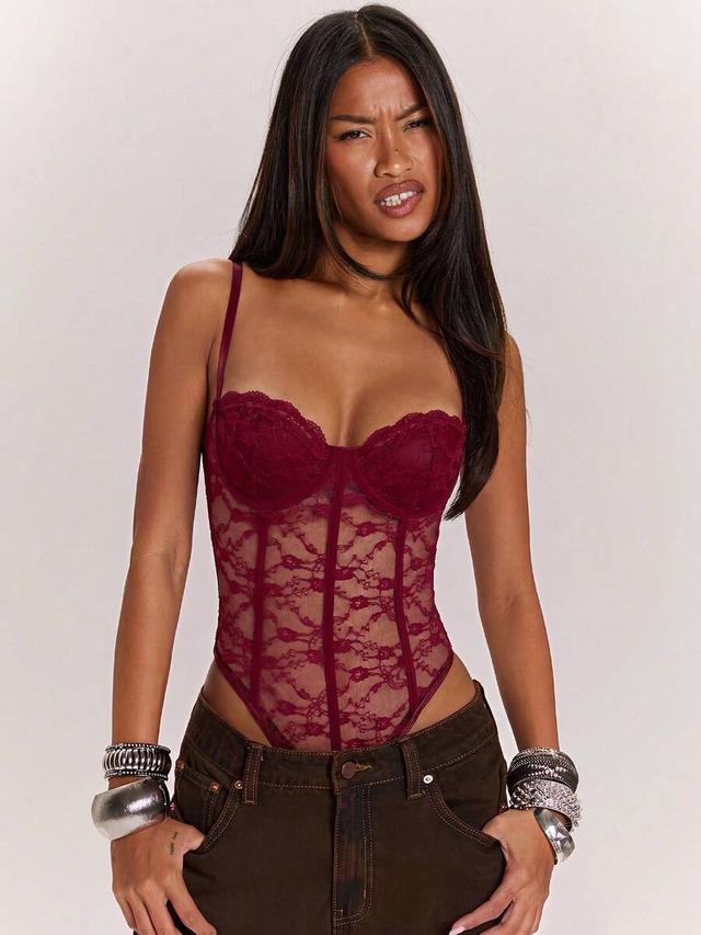 burgundy lace underwire corset style bodysuit