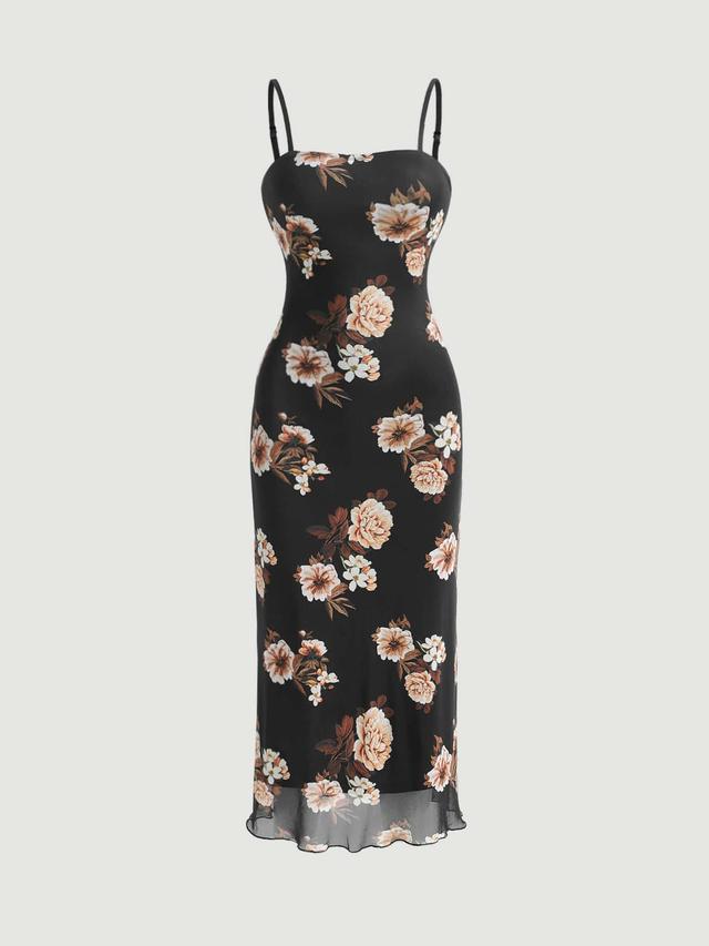 floral print lettuce trim cami midi dress