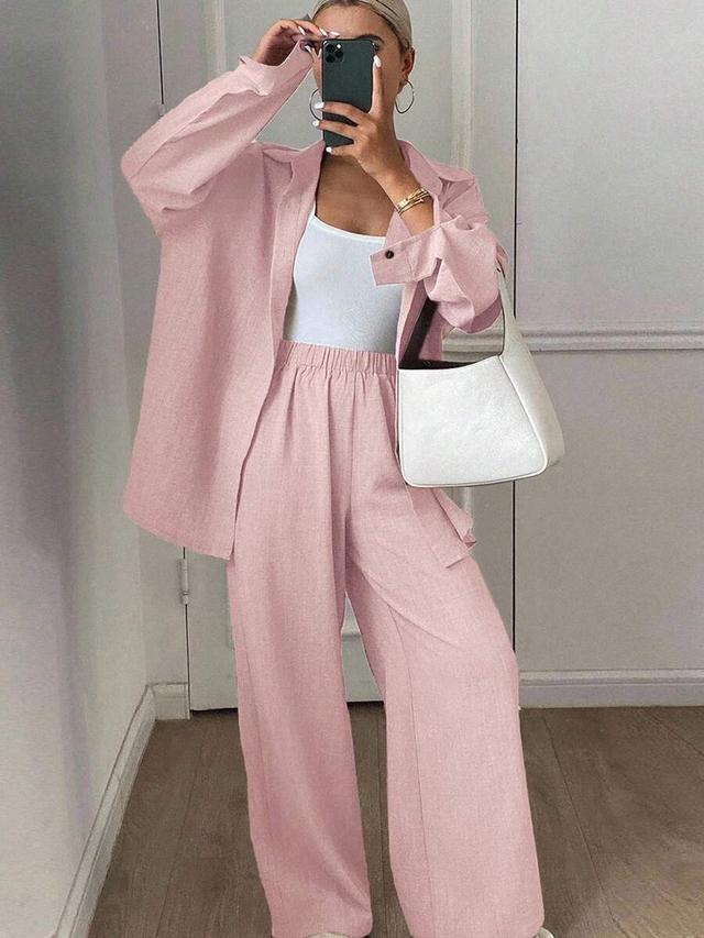 pink linen blend loose casual two piece set