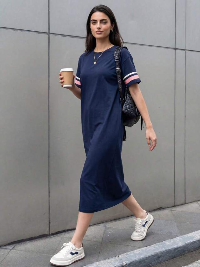 solavon letter graphic striped sleeve tee dress