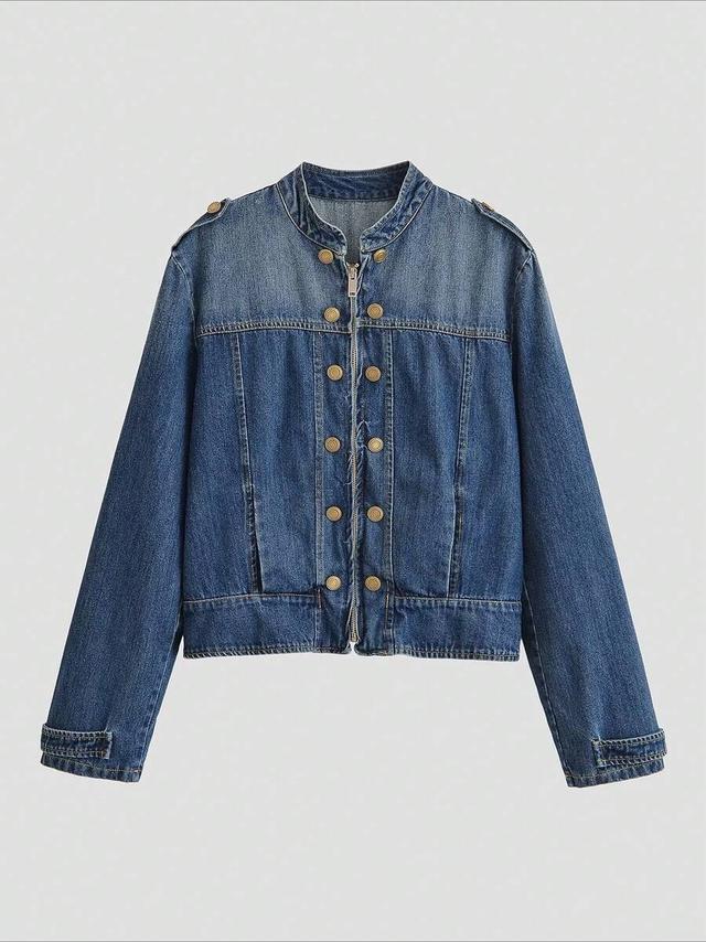 women's versatile personalized denim strap button jacket