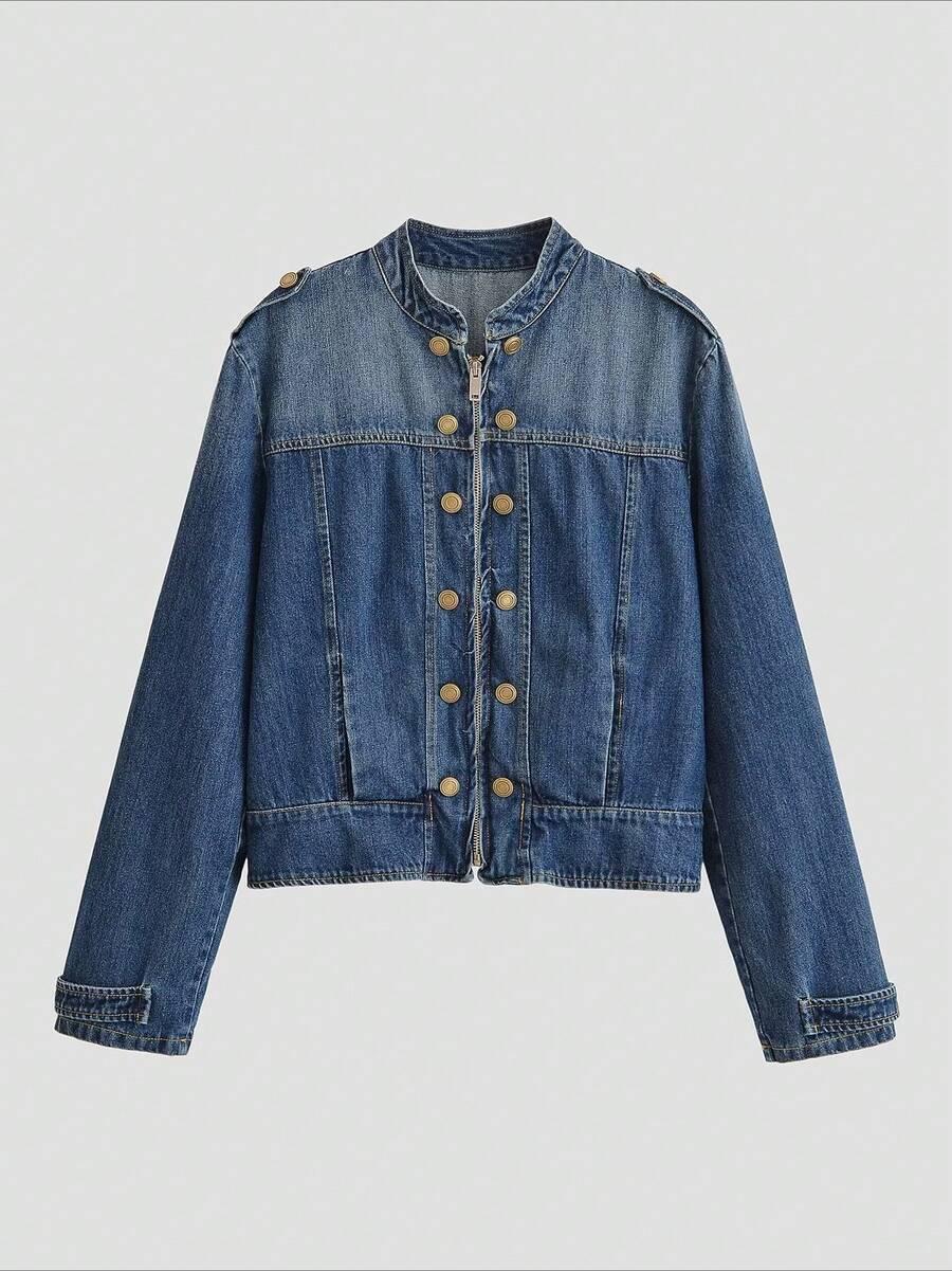 women's versatile personalized denim strap button jacket