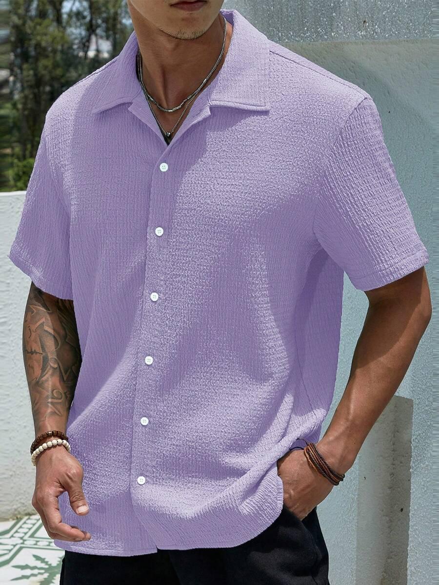 lavender textured short sleeve collared shirt