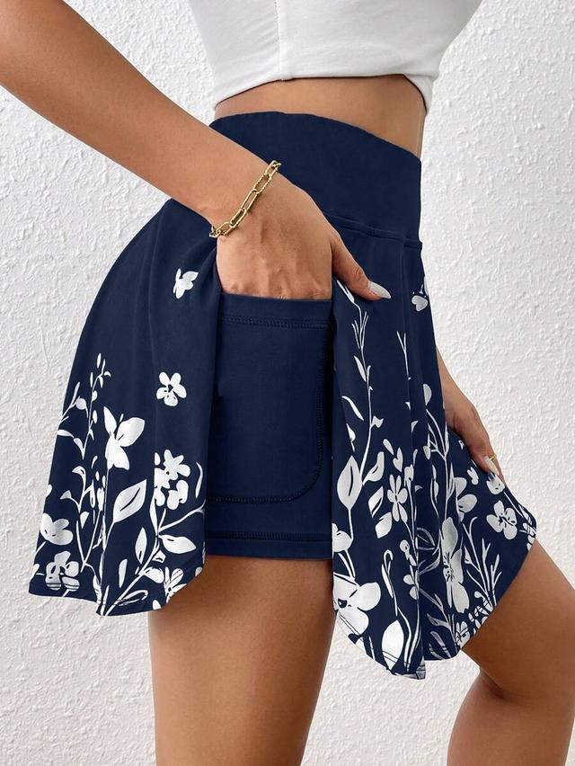 floral printed high waist athletic skort with pockets