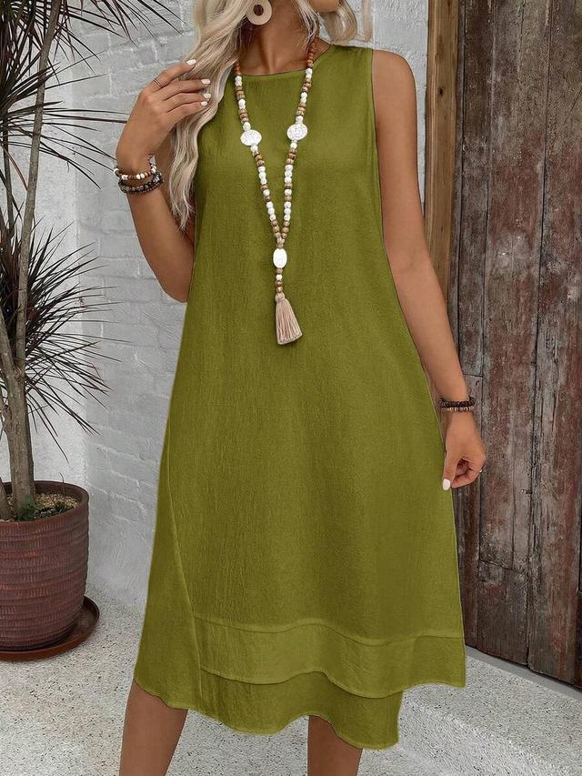 olive green sleeveless linen blend shift dress