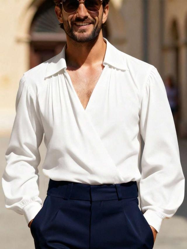 white solid color overlap long sleeve shirt