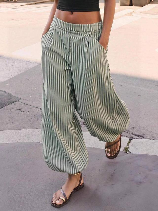 maija green and white striped loose boho pants