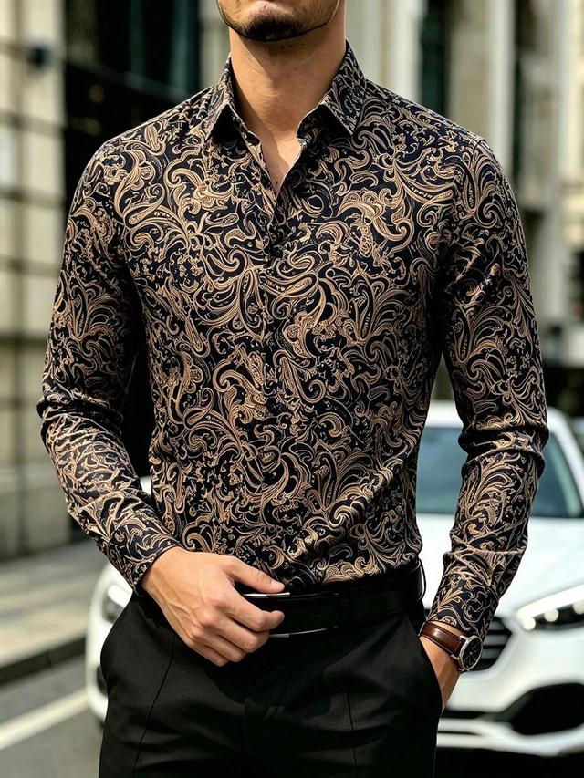 men's burgundy jacquard slim fit long sleeve shirt
