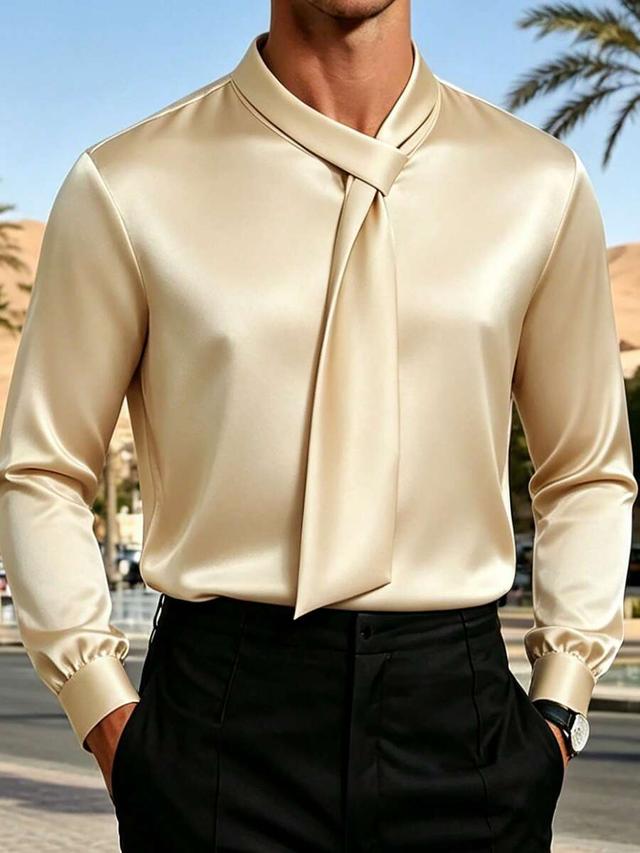 apricot shiny satin long sleeve formal shirt