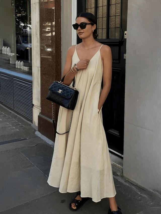 women's casual elegant solid color strap minimalist dress
