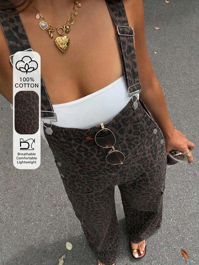 leopard print cotton denim dungarees