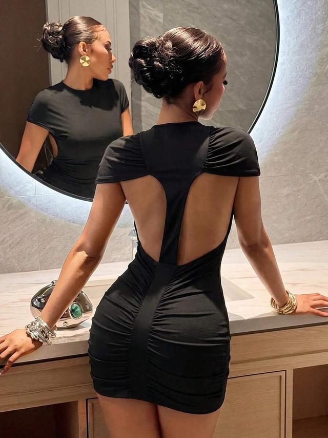 elegant sexy open back shiny olive green mini dress