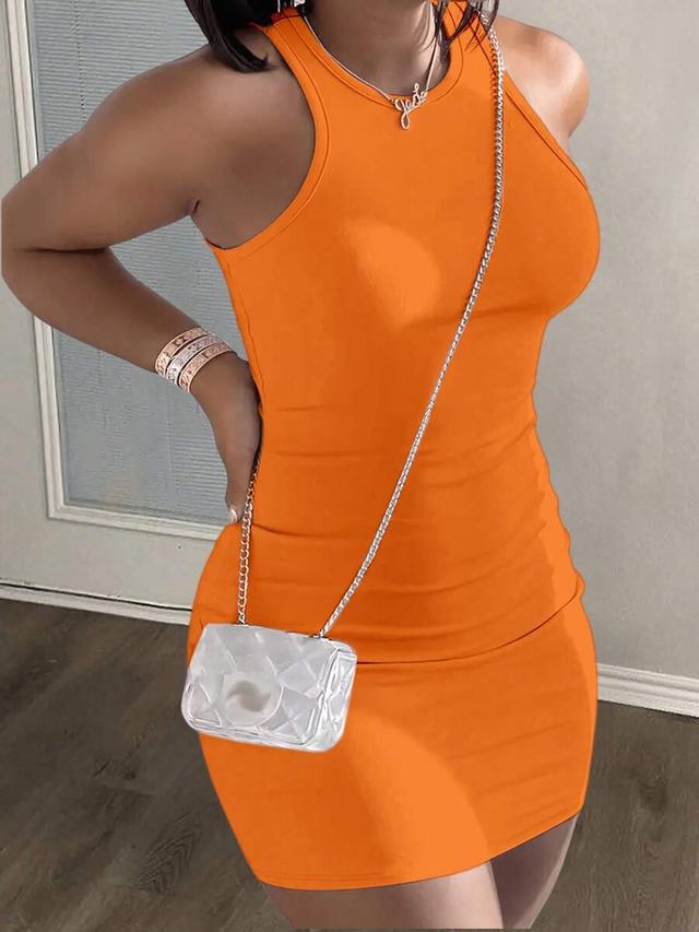orange sleeveless bodycon mini dress