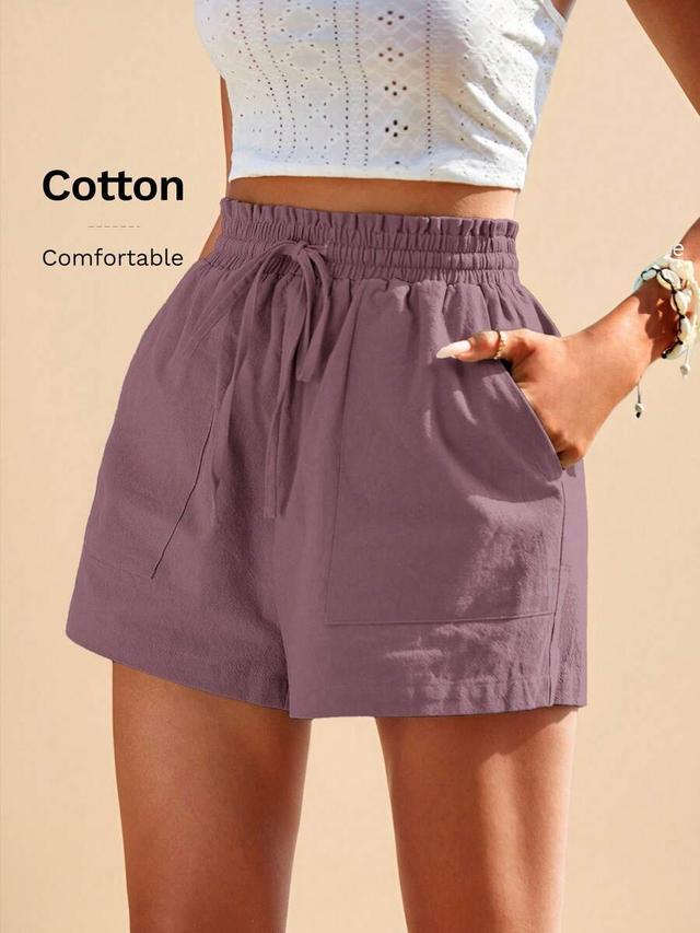 dusty purple cotton drawstring waist casual shorts
