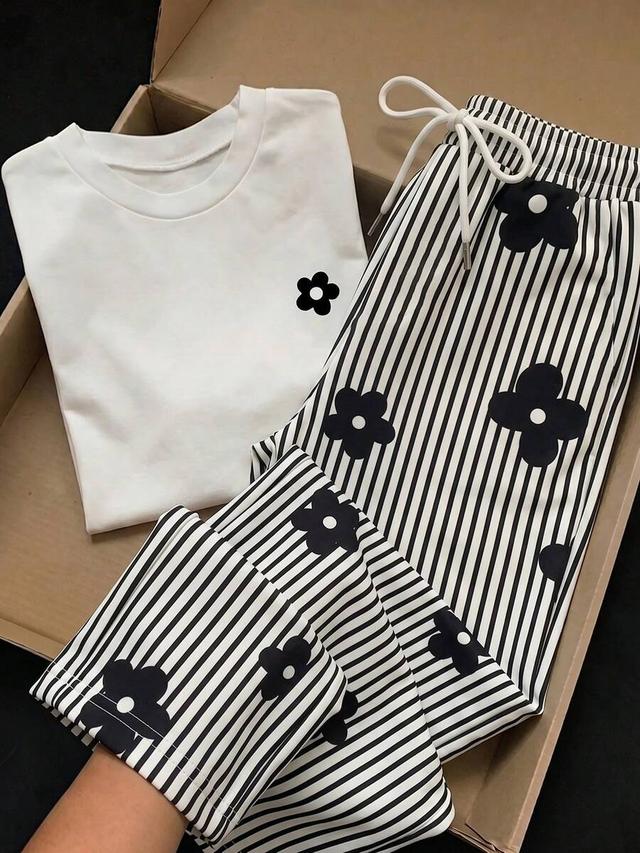 floral striped casual pants set