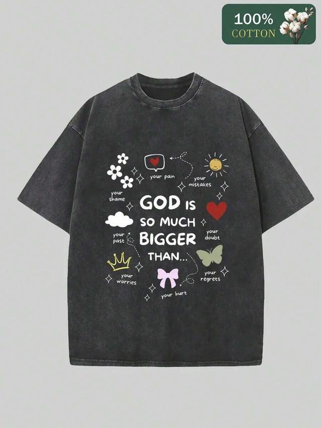washed black cotton graphic print oversized t-shirt