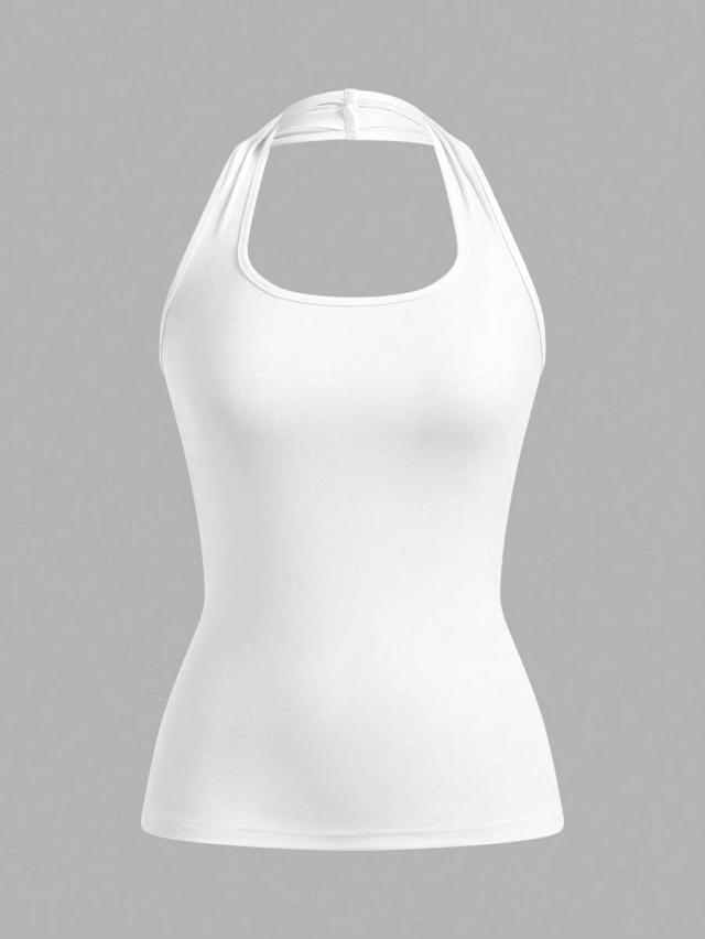 white slim fit casual halter top