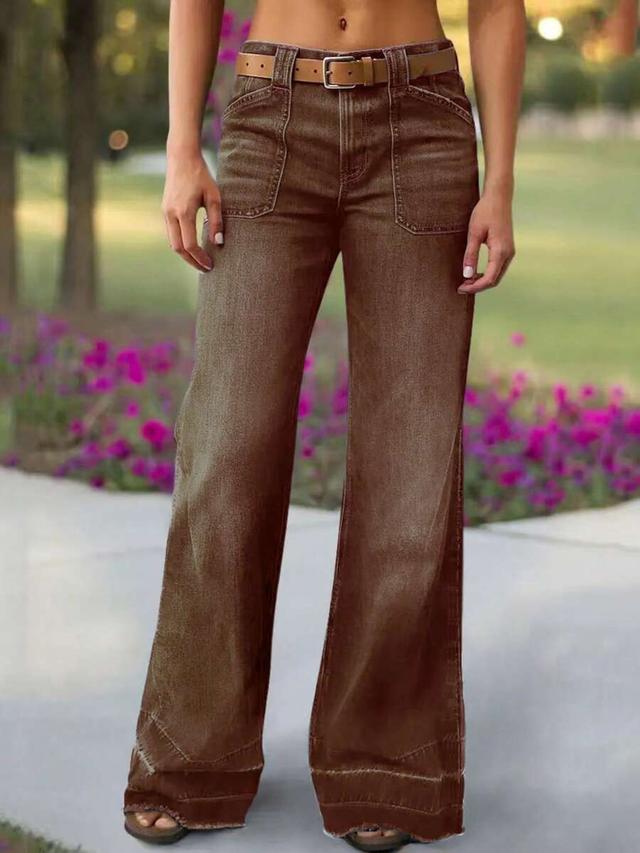 brown women's brown flared denim jeans with patch pockets