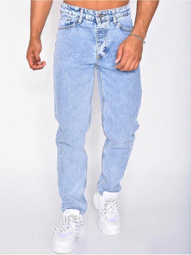 men light wash solid straight leg jeans