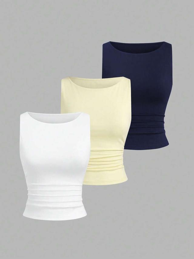 navy round neck ruched fitted camisole