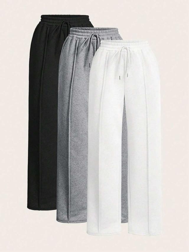 grey drawstring waist wide leg casual sweatpants