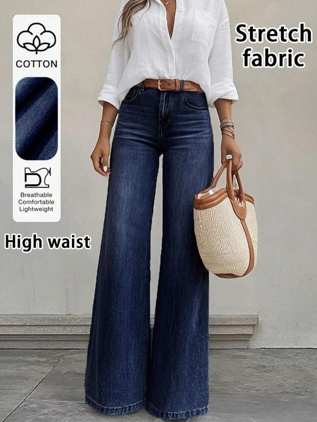 dark wash high waisted wide leg denim jeans
