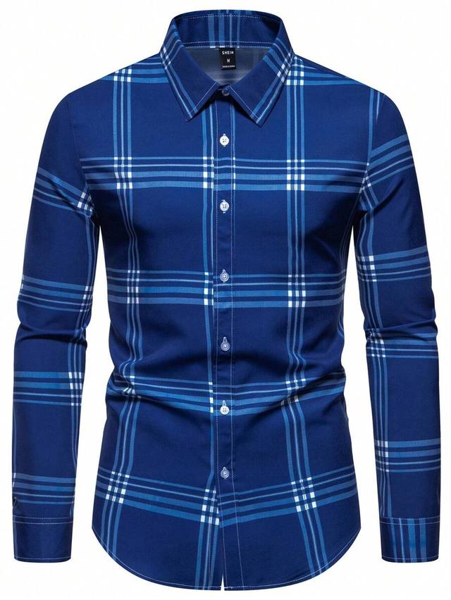 calvornis men's blue plaid long sleeve formal shirt