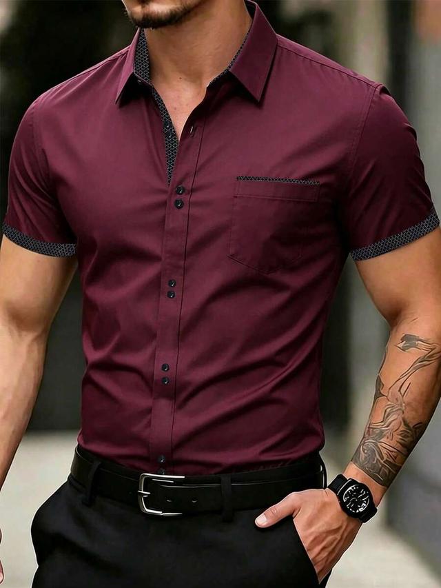burgundy short sleeve business casual shirt with contrast trim
