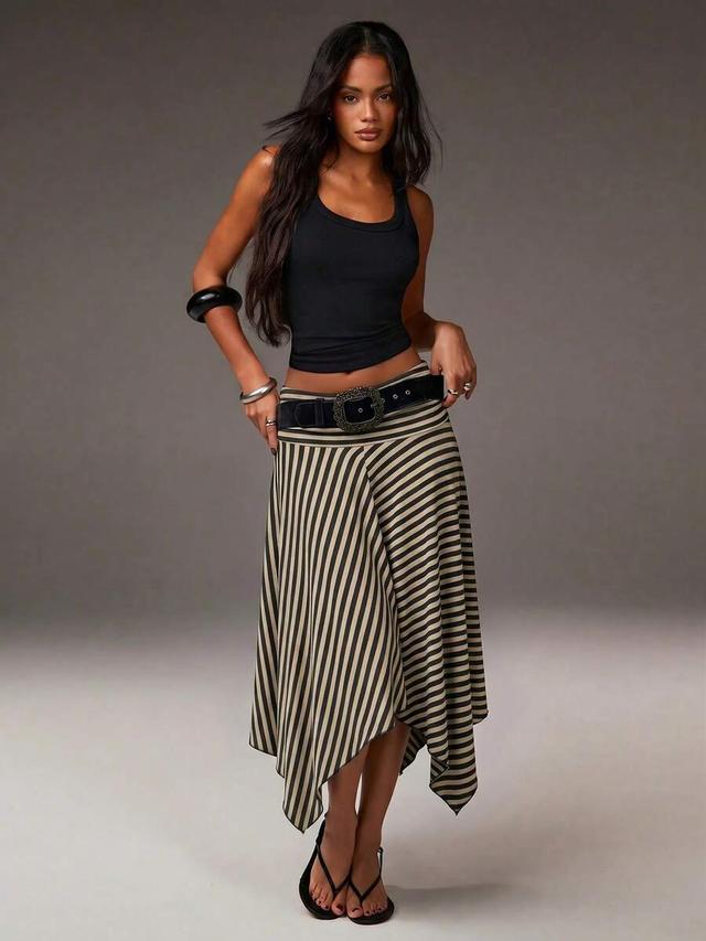 athîral women's striped asymmetric hem casual skirt