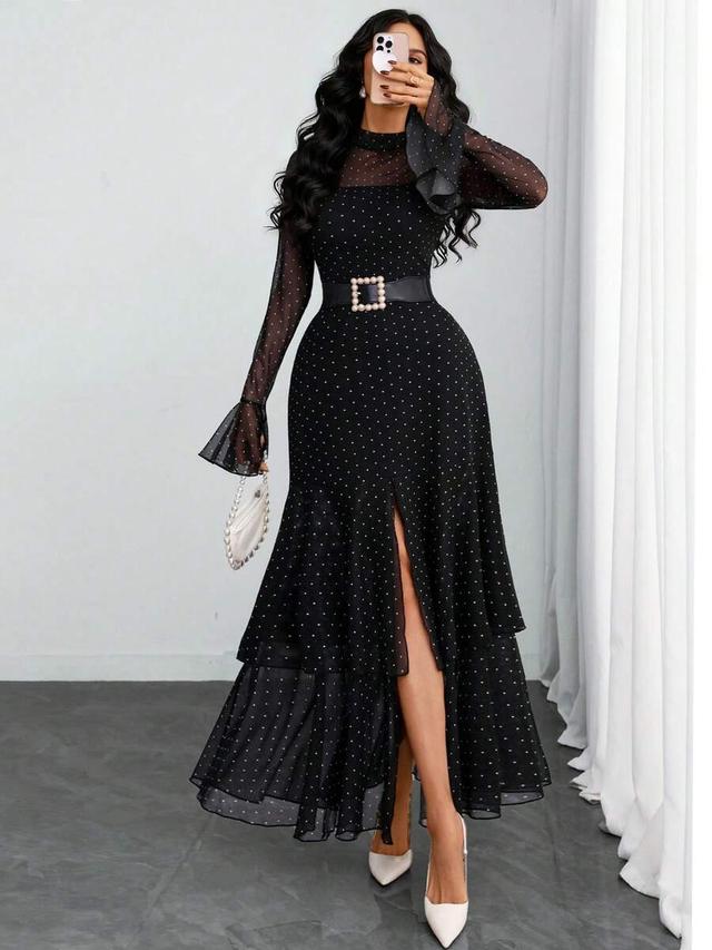 women's romantic polka dot print multilayer dress