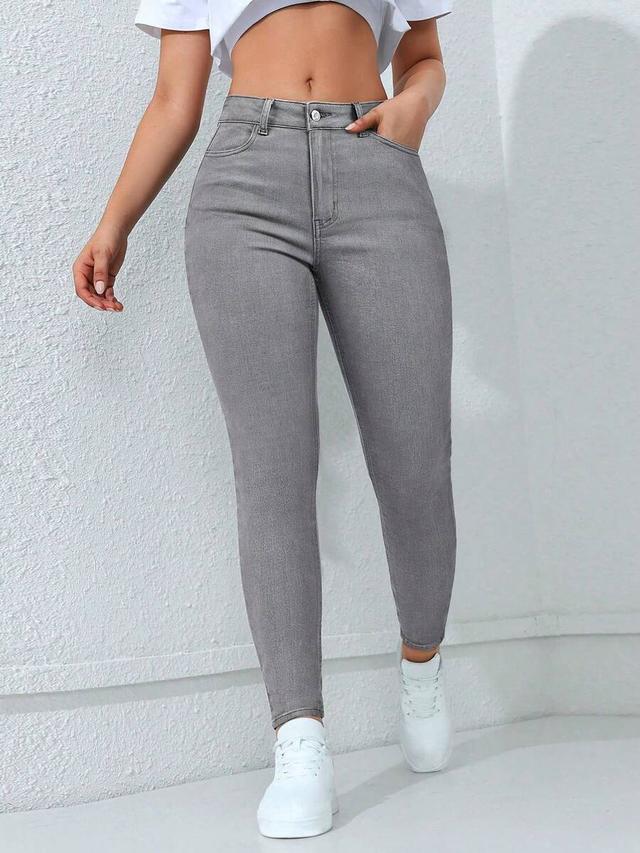 flexra women's casual everyday plain-colored button skinny jeans