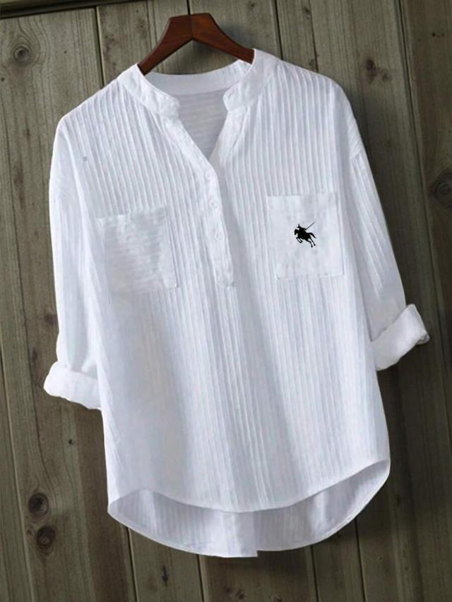 inawly embroidered collar white striped textured blouse