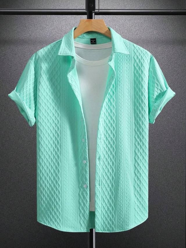 mint green textured short sleeve button up shirt