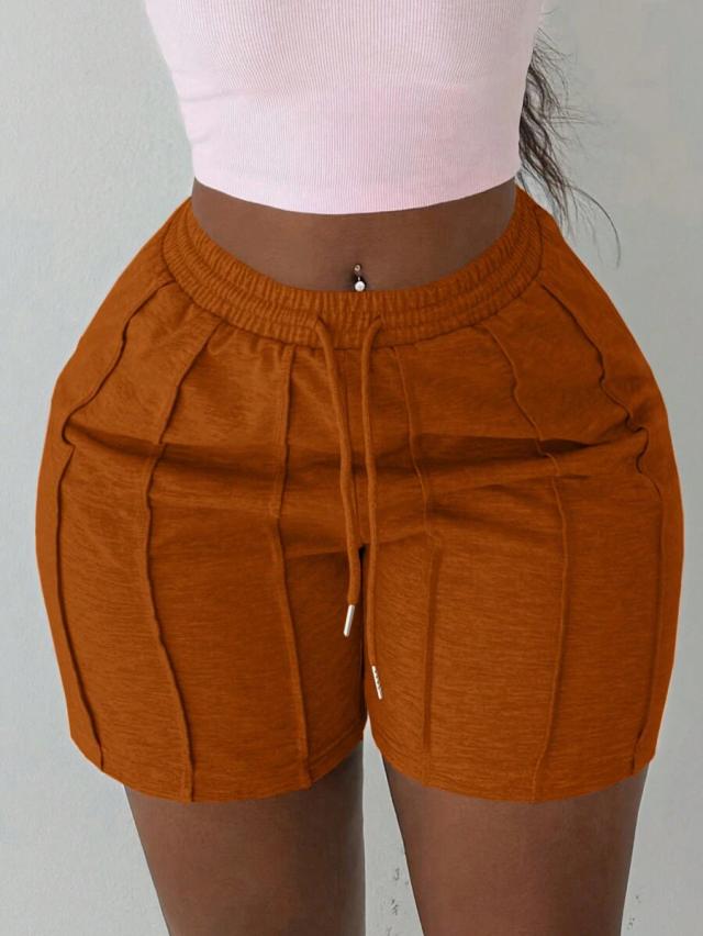 rust orange casual sports toothpick pleat cycling shorts