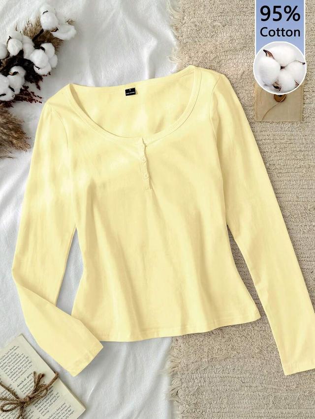 yellow cotton long sleeve v-neck henley top